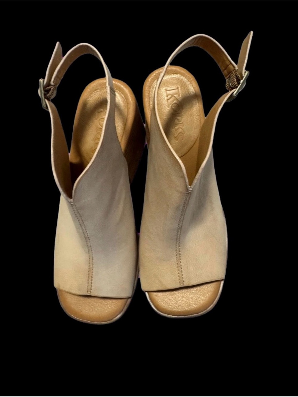 KORKS Beige Tan Leather Slingback Block Heel Clog Sandals Open Toe Size 8M